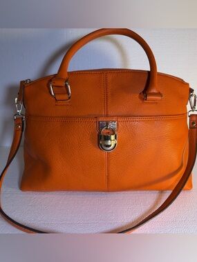 Calvin Klein orange pebbled satchel handbag